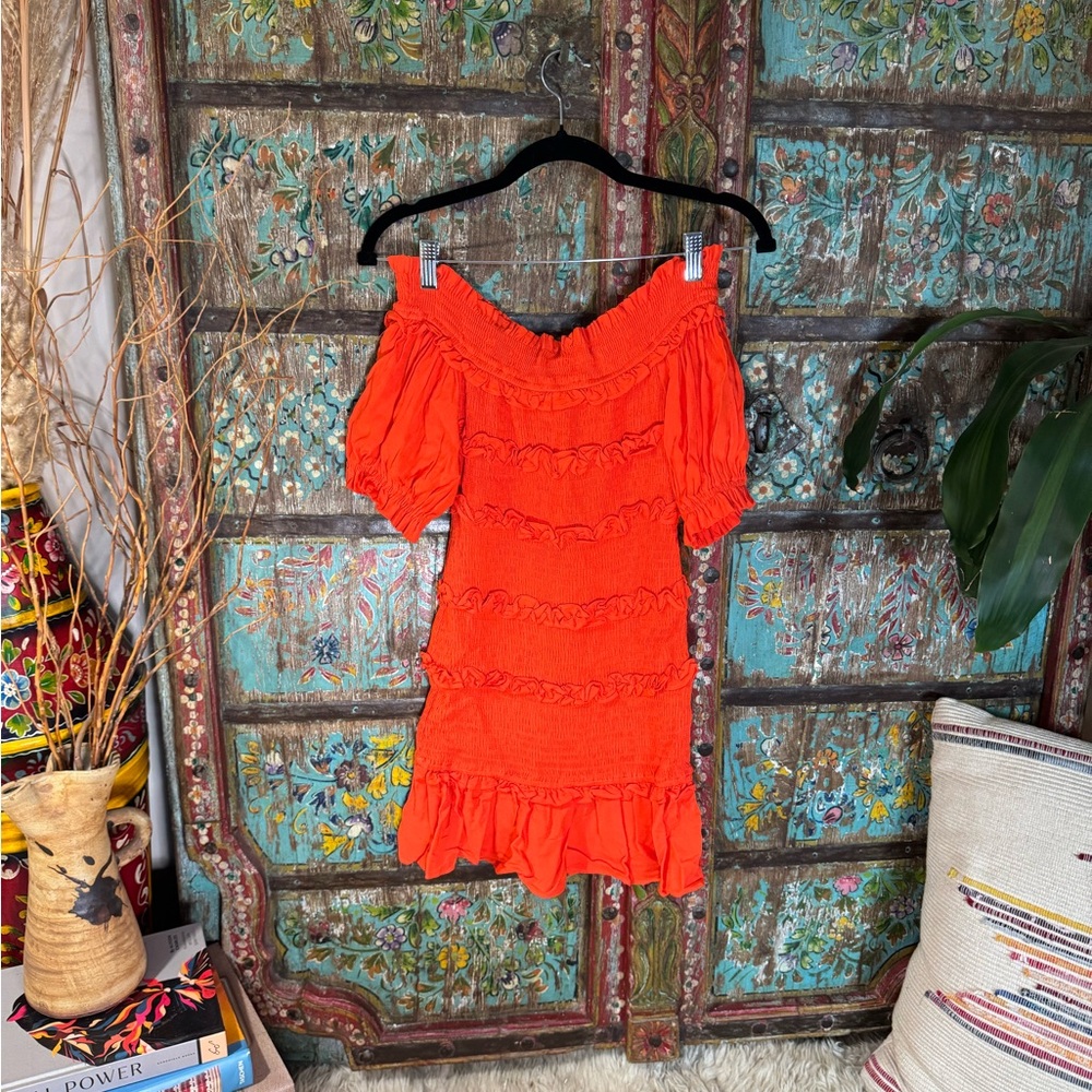 NWT Elegant Orange Off-Shoulder Dress